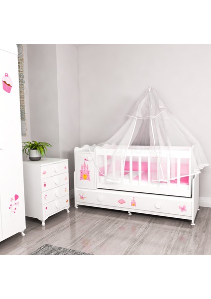 Pırlanta Yıldız 4lü Prenses Bebek Odası Takımı - Yatak ve Uyku Seti Kombinli