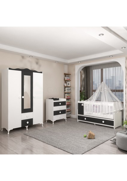 Pırlanta Gri Bebek Odası Takımı - Yatak ve Uyku Seti Kombinli