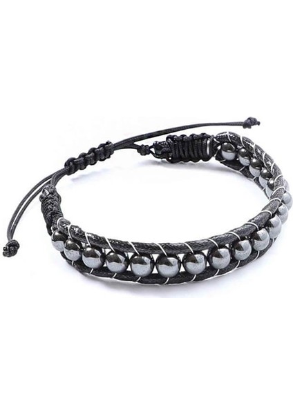 Yuvarlak Hematit Doğaltaş Erkek Kadın Makrome Bileklik modelleri