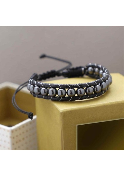 Yuvarlak Hematit Doğaltaş Erkek Kadın Makrome Bileklik fırsatları