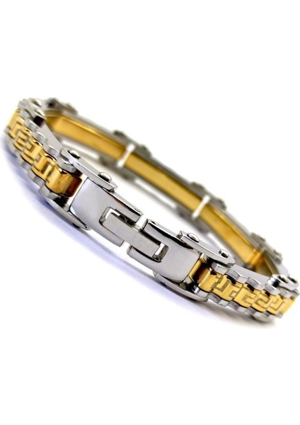 Grek Dalgalı Çelik Sarı Erkek Bileklik Künye Cblaltgrek1