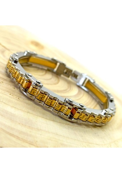 Grek Dalgalı Çelik Sarı Erkek Bileklik Künye Cblaltgrek1 modelleri