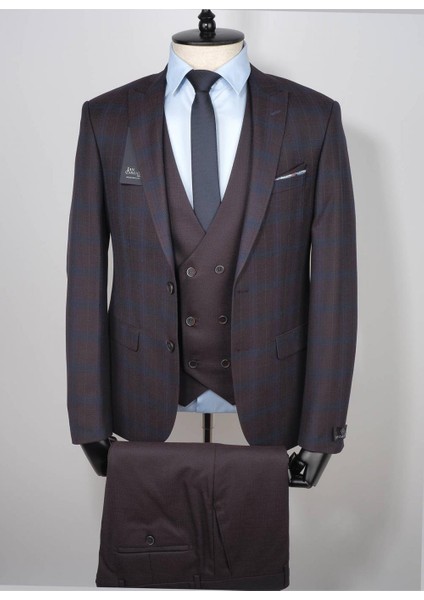 Kombinli Slimfit Yelekli Takım Elbise