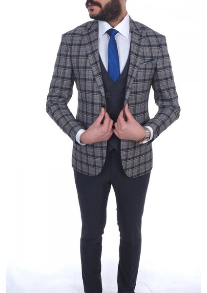 Kombinli Slimfit Yelekli Takım Elbise