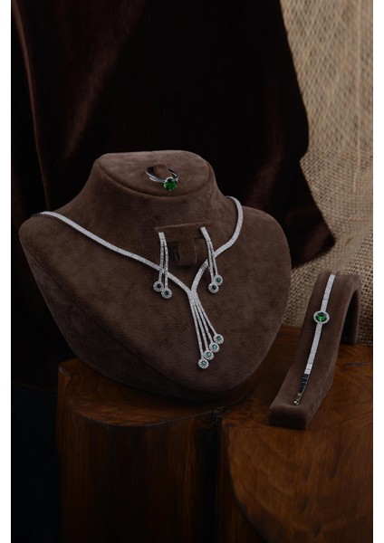 Ikarus Kadın Zümrüt Taşlı Gümüş Su Yolu Set - Kolye, Bileklik, Küpe, Yüzük fiyatları