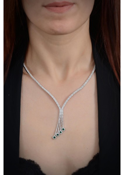 Ikarus Kadın Zümrüt Taşlı Gümüş Su Yolu Set - Kolye, Bileklik, Küpe, Yüzük modelleri