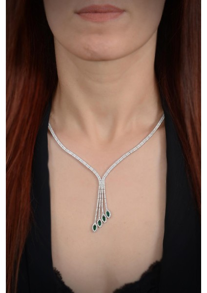 Aura Kadın Zümrüt Taşlı Gümüş Su Yolu Set - Kolye, Bileklik, Küpe, Yüzük modelleri