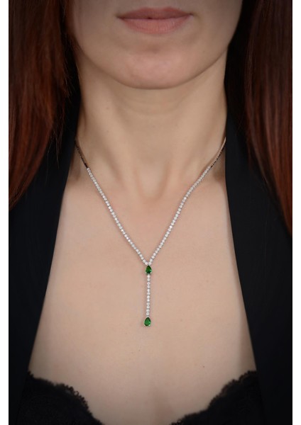 Lena Kadın Zümrüt Taşlı Gümüş Su Yolu Set - Kolye, Bileklik, Küpe, Yüzük modelleri