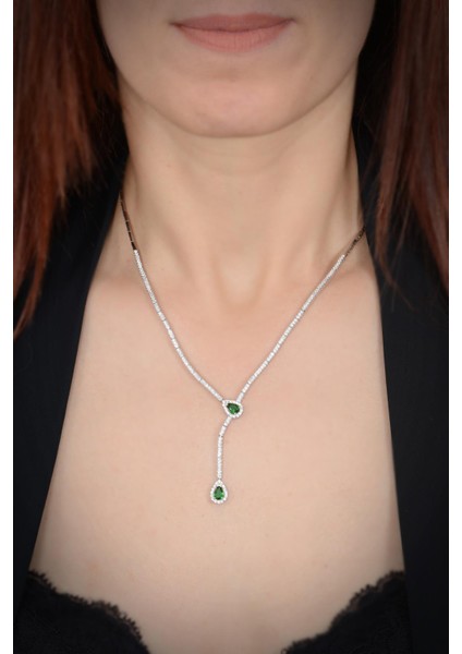 Çağıl Kadın Zümrüt Taşlı Gümüş Su Yolu Set - Kolye, Bileklik, Küpe, Yüzük modelleri