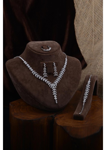 Bengi Kadın Zirkon Taşlı Gümüş Su Yolu Set - Kolye, Bileklik, Küpe, Yüzük fiyatları