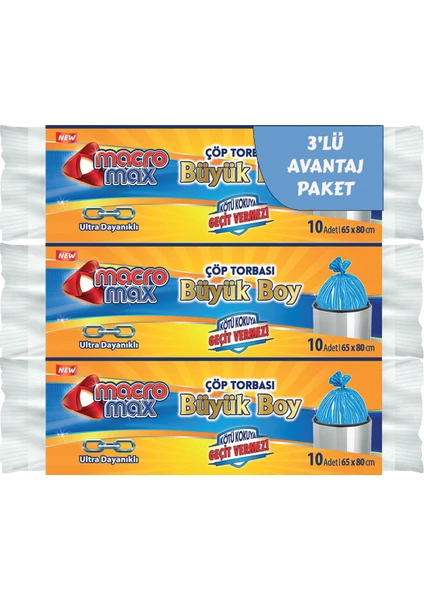 Extra Güçlü Çöp Torbası Büyük Boy - 10'lu x 3 Paket