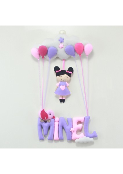 Minel Isimli Pembe Lila Bedek Odası Kapı Süsü