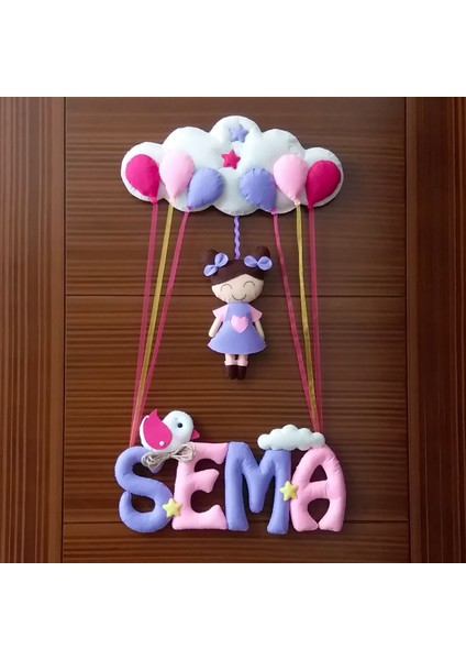 Sema Isimli Pembe Lila Bedek Odası Kapı Süsü