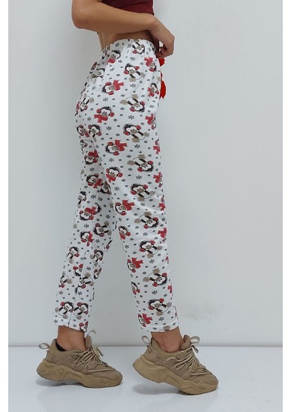 Desenli Içi Pamuklu Pijama Altı Beyaz