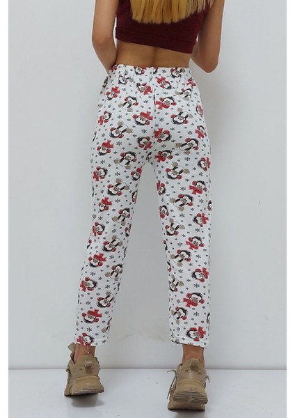 Desenli Içi Pamuklu Pijama Altı Beyaz