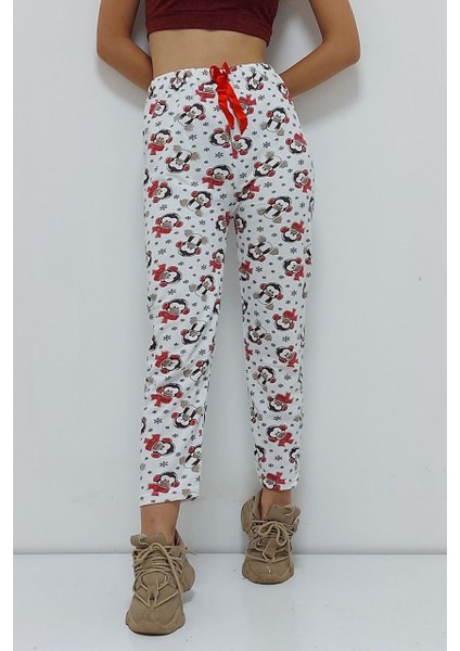 Desenli Içi Pamuklu Pijama Altı Beyaz