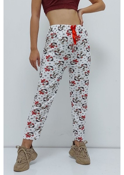 Desenli Içi Pamuklu Pijama Altı Beyaz
