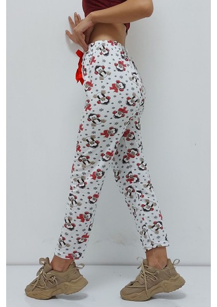Desenli Içi Pamuklu Pijama Altı Beyaz