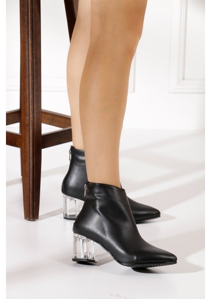 Günlük Kadın Kısa Bot Şeffaf Topuklu Ayakkabı Sivri Burun Arkadan Fermuarlı Bootie fiyatları
