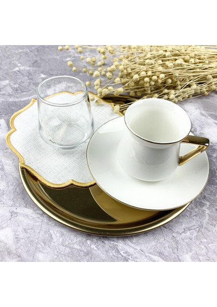 Gümüş Gri ve Gold Altın Renkli Nakışlı 2'li Kokteyl Peçetesi