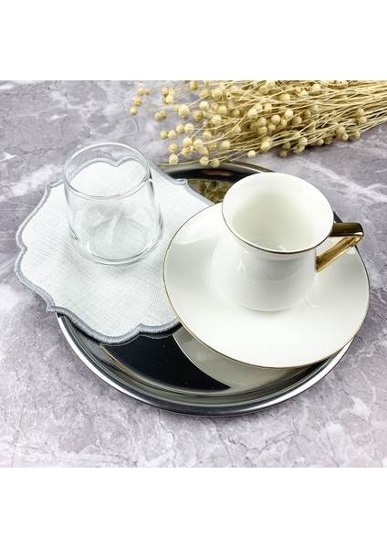 Gümüş Gri ve Gold Altın Renkli Nakışlı 2'li Kokteyl Peçetesi