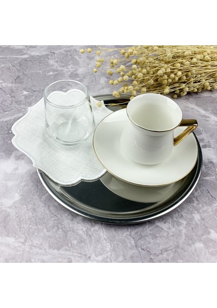 Mavi Gold & Beyaz Nakışlı Keten Efektli 6'lı Kokteyl Peçetesi indirimleri