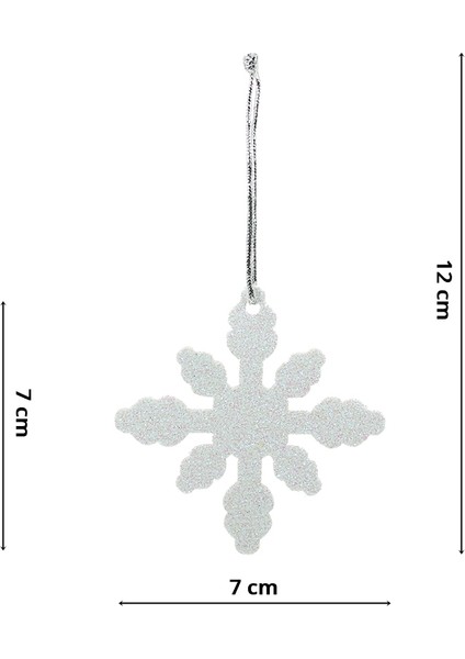 Süsle Bebek ve Parti Yılbaşı Ağaç Süsü, 7cm Simli Kar Tanesi - 6 Adet