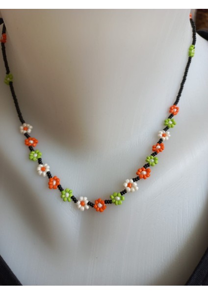 Renkli Boncuk Papatya Kolye