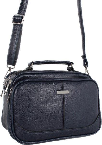 1381 Lacivert Suni Deri Bayan El ve Çapraz Omuz Çantası