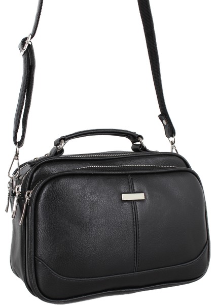 1381 Siyah Suni Deri Bayan El ve Çapraz Omuz Çantası