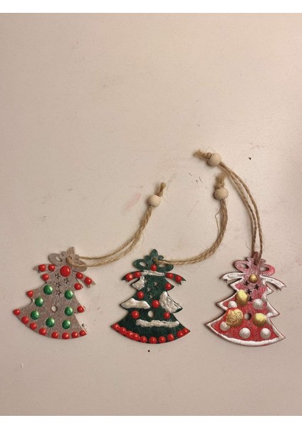 Ahşap Ağaç Süsleri 3lü Set-12