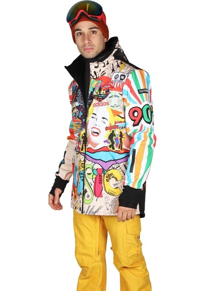 Doksanlar Temalı Outdoor Mont, Kayak ve Snowboard Montu Ön Fermuarlı