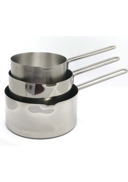 3 Lü Set Paslanmaz Çelik Kaçerola Sütlük ve Sosluk 12-14-16 cm
