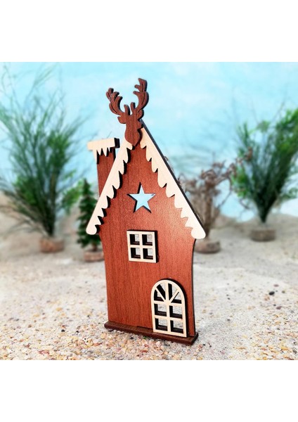 Yılbaşı Süsleri Ahşap Mdf Ev (6 Adet) Kahverengi - 41003
