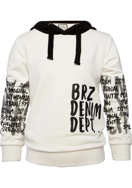 BRZ Collection Ekru Renk Baskılı Erkek Çocuk Kapüşonlu Sweatshirt