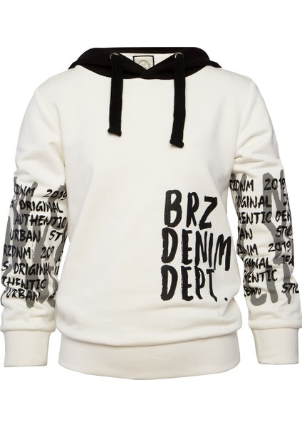 Ekru Renk Baskılı Erkek Çocuk Kapüşonlu Sweatshirt