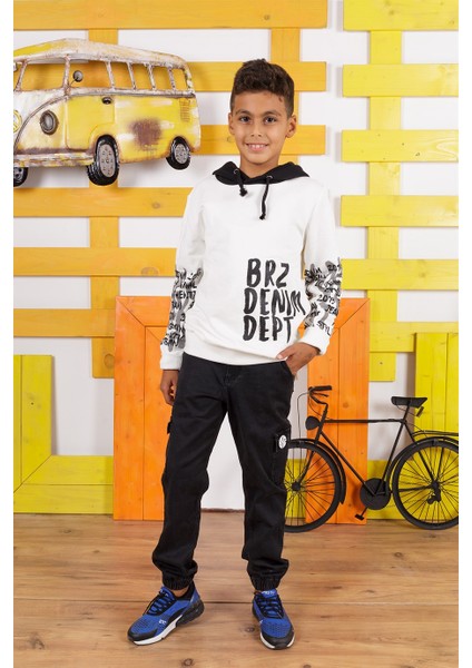 Ekru Renk Baskılı Erkek Çocuk Kapüşonlu Sweatshirt fiyatları