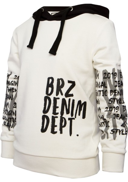 Ekru Renk Baskılı Erkek Çocuk Kapüşonlu Sweatshirt fırsatları
