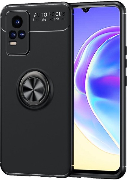 Vivo Y73 2021 Focus Serisi Yüzük Standlı Silikon Kılıf - Siyah