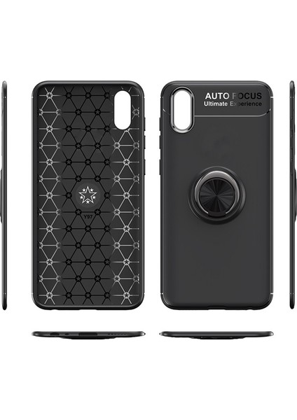 Vivo Y93 Focus Serisi Yüzük Standlı Silikon Kılıf - Siyah fiyatları