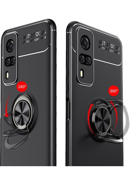 Vivo Y31 2021 Focus Serisi Yüzük Standlı Silikon Kılıf - Siyah fiyatları