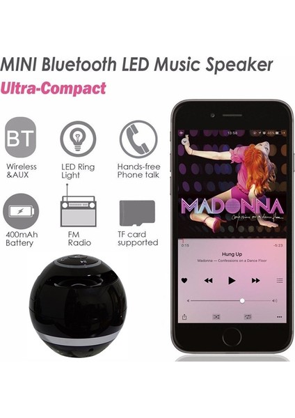 A18 Top Şekli Bluetooth Hoparlör LED Işık (Pembe) (Yurt Dışından)