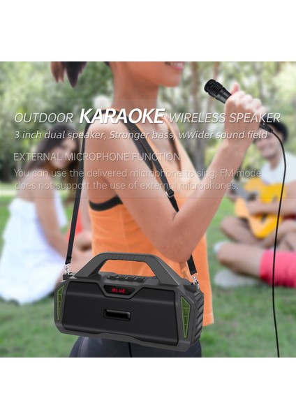 NR-6011M Taşınabilir Açık Karaoke Kablosuz Bluetooth Hoparlör (Yeşil) (Yurt Dışından)