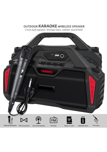 NR-6011M Taşınabilir Açık Karaoke Kablosuz Bluetooth Hoparlör (Kırmızı) (Yurt Dışından) fırsatları