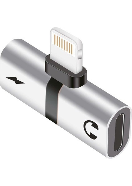 İP-505 iPhone Uyumlu Lightning 2in1 Şarj Kulaklık Dönüştürücü Adaptör Şarj Çoğaltıcı Splitter