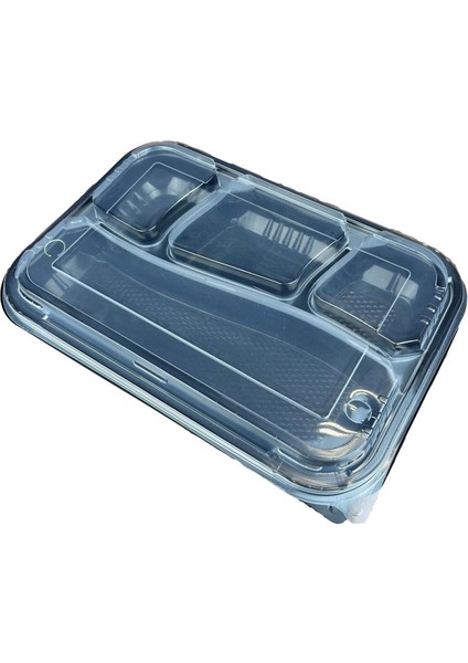 4 Bölmeli Kapaklı Kebap Kabı Siyah - 25'li