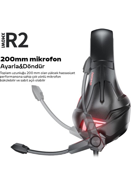 R2 Gaming Mikrofonlu Rgb Oyuncu Kulaklılığı Gurultu Engelleyici Kulaklik AL-34552SIYAH - Kırmızı