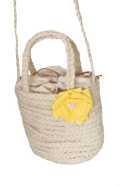 Incili Çiçek Aplikeli Hasır Örgü Kulplu Kadın Mini Omuz Çantası fiyatları