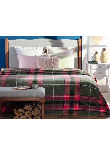 Antonin Tek Kişilik Welsoft Baskılı Battaniye - Haki / Pembe