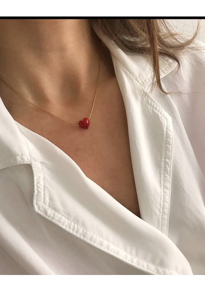 Kırmızı Murano Kalp Kolye